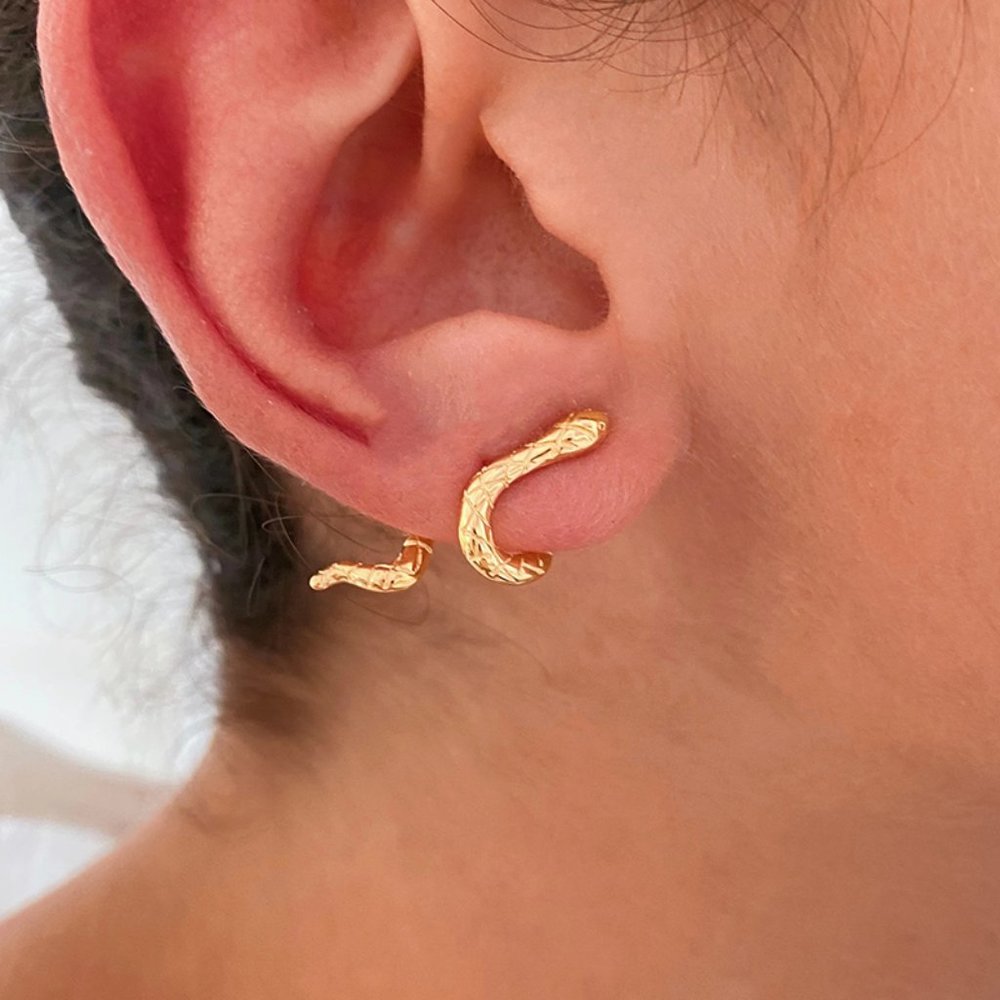 NEW Edgy Wrap Gold Snake Earrings in Gold Plated Sterling Silver - Picture 3 of 3